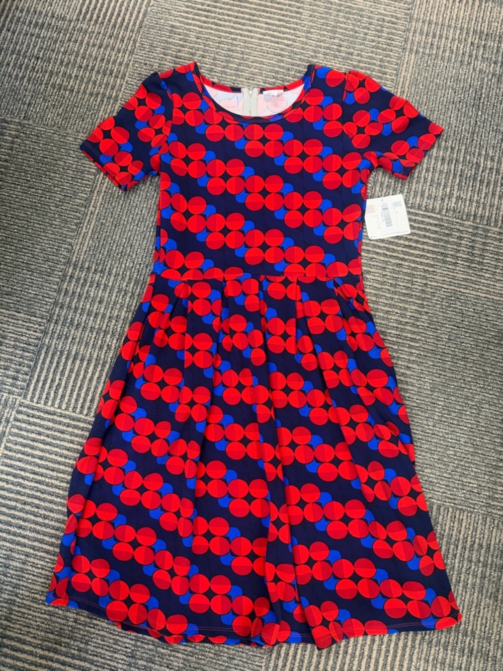 NWT LuLaRoe Amelia Dress Red Blue Circles Sz Medium